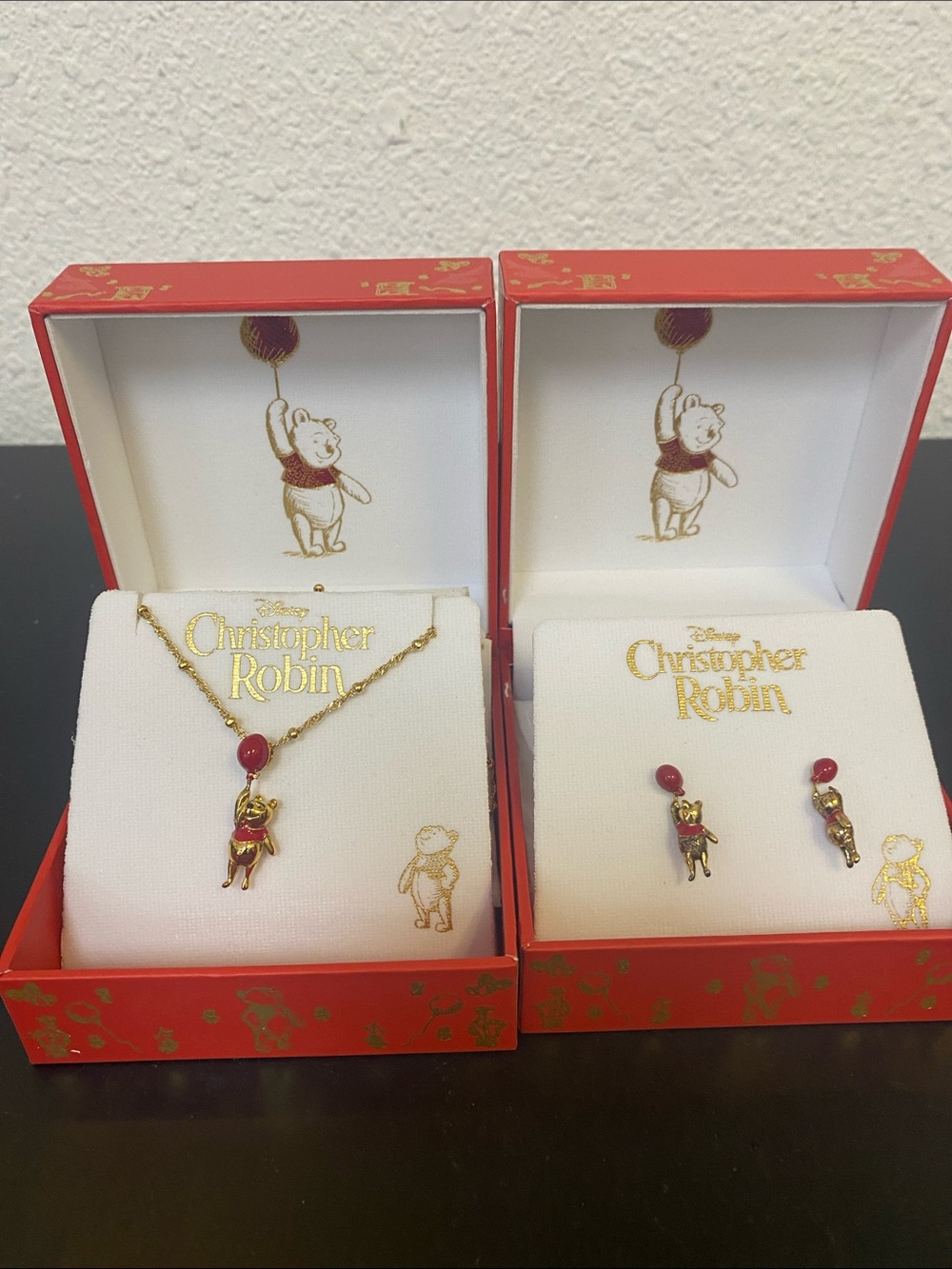 Disney Christopher Robin Gold-Tone Necklace & Stud Earrings with Red Accents